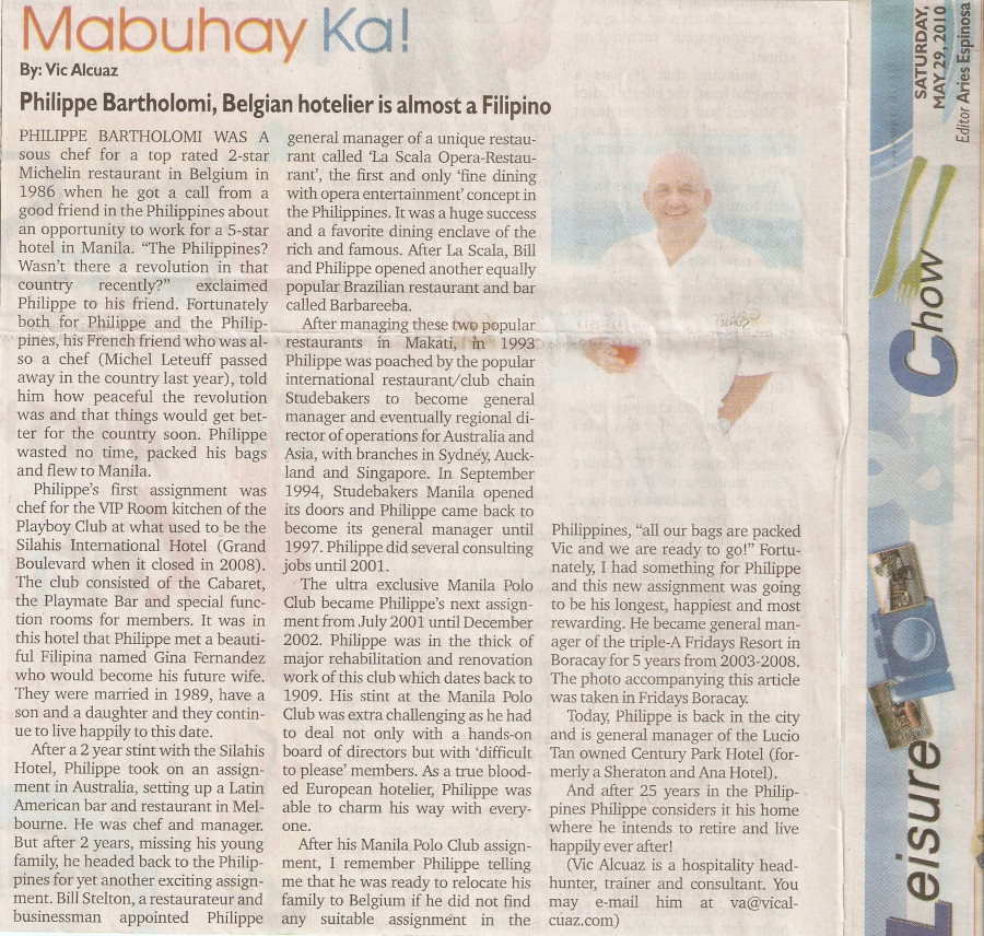 Philippe Bartholomi, Belgian hotelier is almost a Filipino